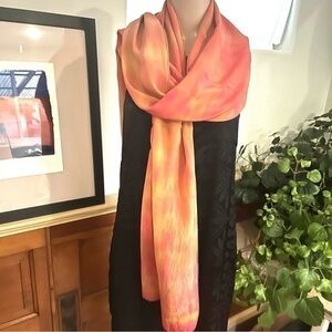 OOAK Hand Painted Silk Shawl Scarf Warm Colors